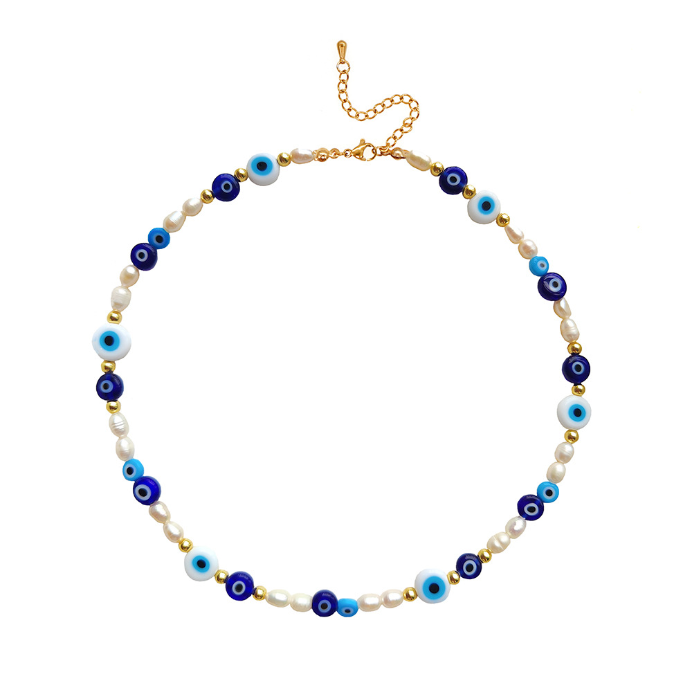 Devil'S Eye Pattern Basic Classic Style Devil's Eye Freshwater Pearl Glass Copper Necklace