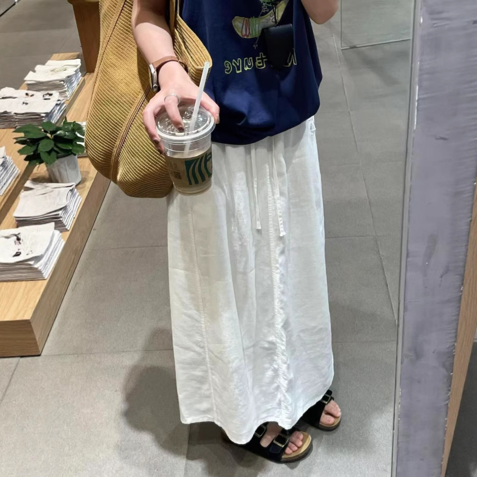 Chao class recommend! Minimalist Lazy Style White Linen Skirt Women's Niche Design Comfortable All-match Skirt
