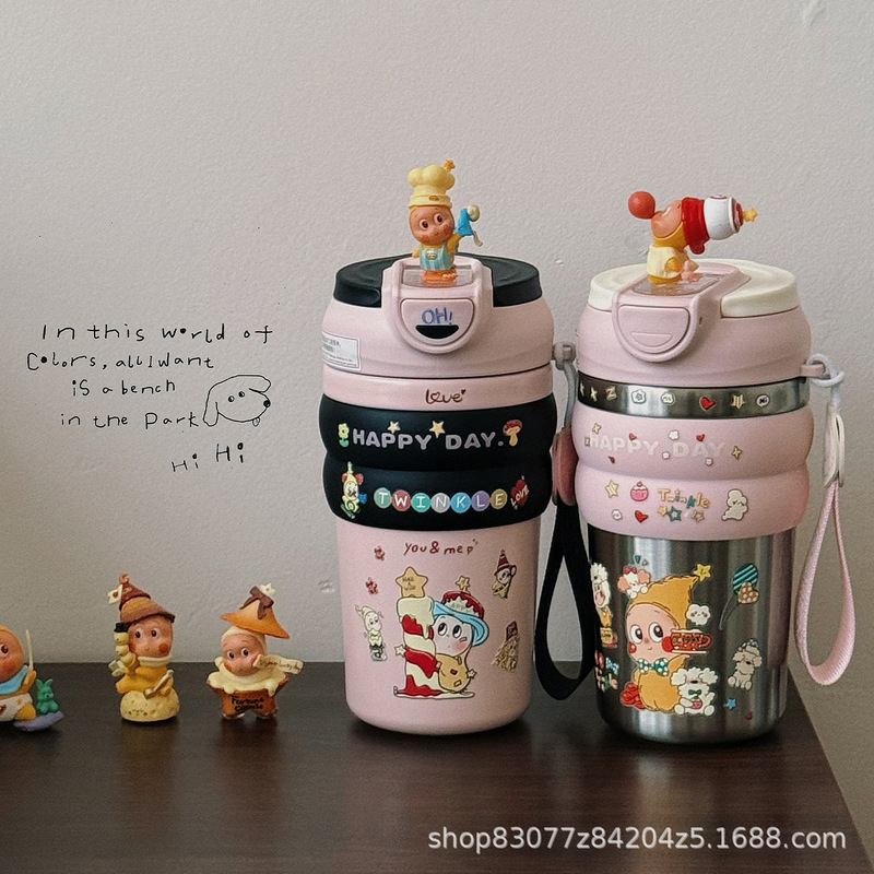 Cute Cartoon Straw Thermos Cup Starman Student Portable Coffee Cup Simple High-Looking Stainless Steel Water Cup
