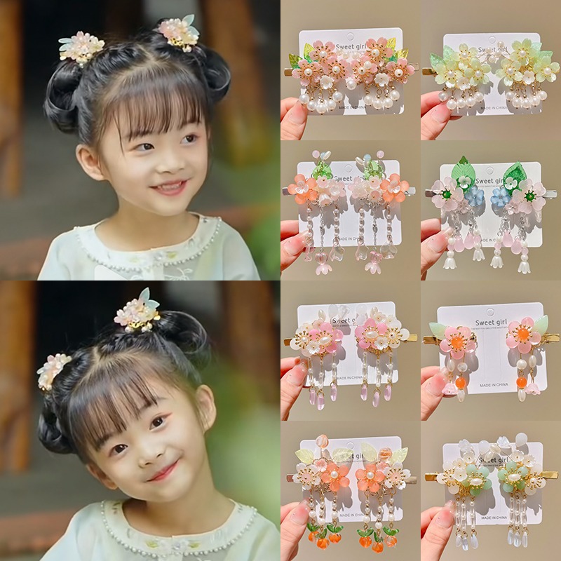 Children's ancient style flowing silk hair clip, little girl in traditional Hanfu costume hair accessory, hair pin for girls, fairy-like Chinese style hair clip