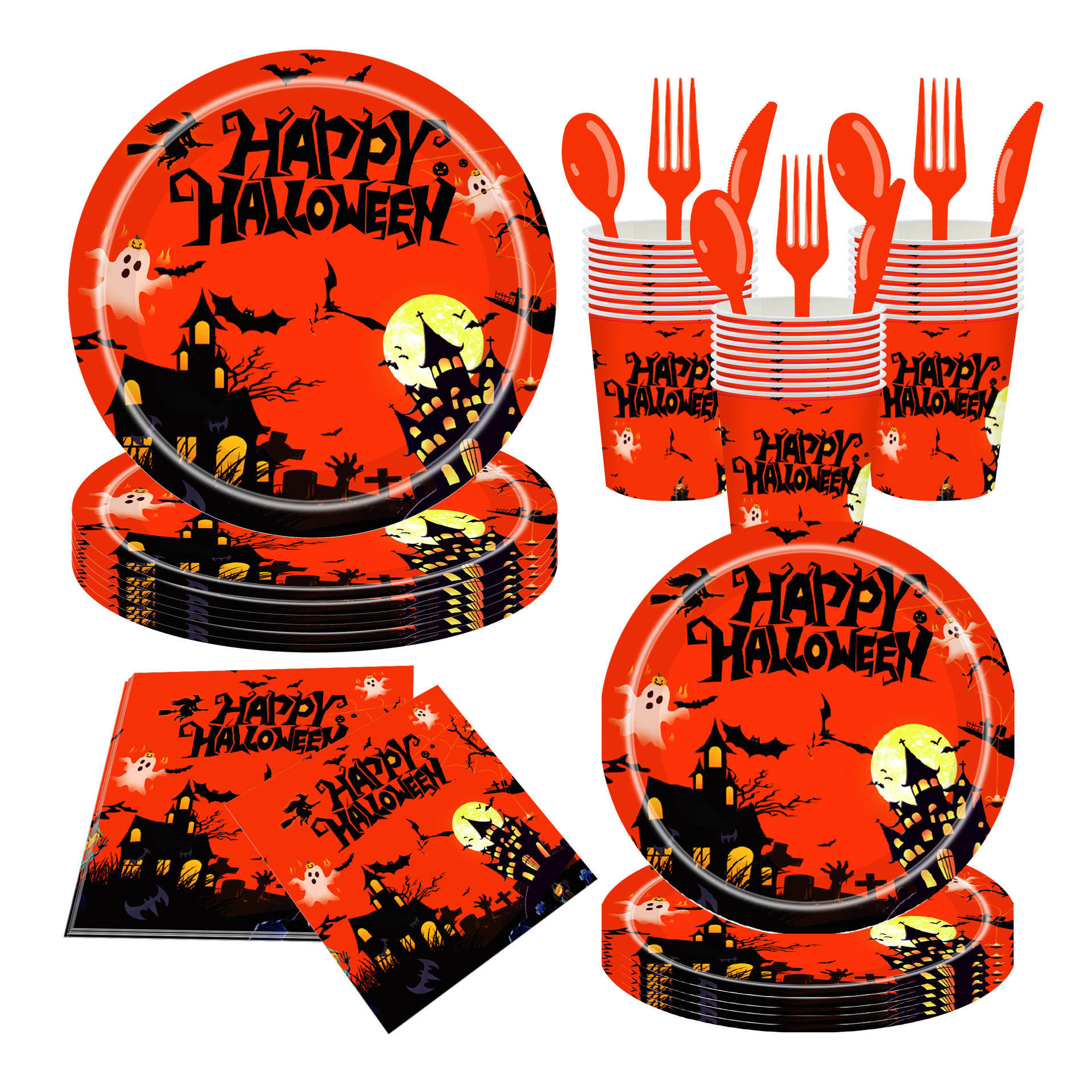 Nuevo juego de vajilla desechable para fiesta de Halloween transfronteriza, fiesta de amigos de la familia, plato de papel desechable