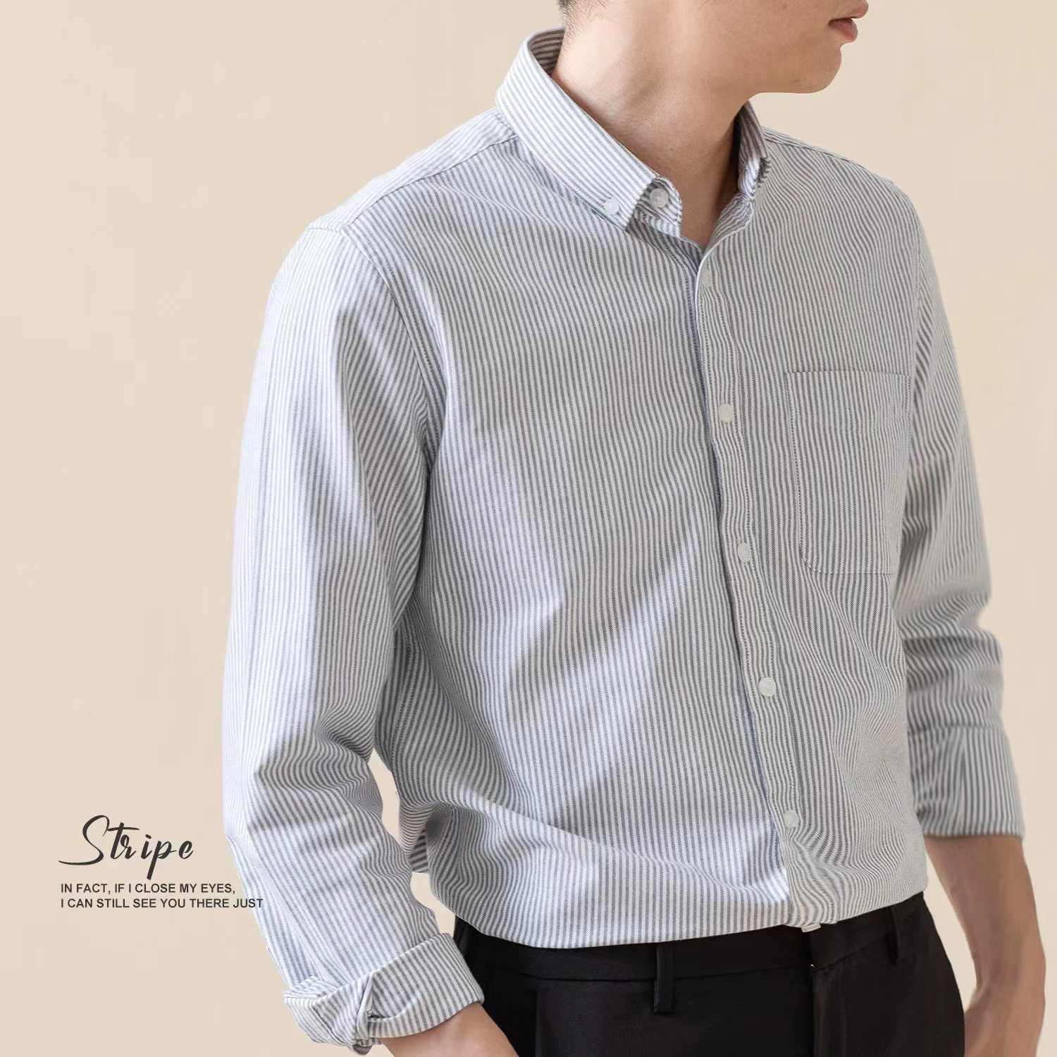 Camisa Oxford de rayas verticales de algodón para hombres de manga larga de primavera y otoño casual Camisa de algodón de negocios de todo fósforo ropa de hombre