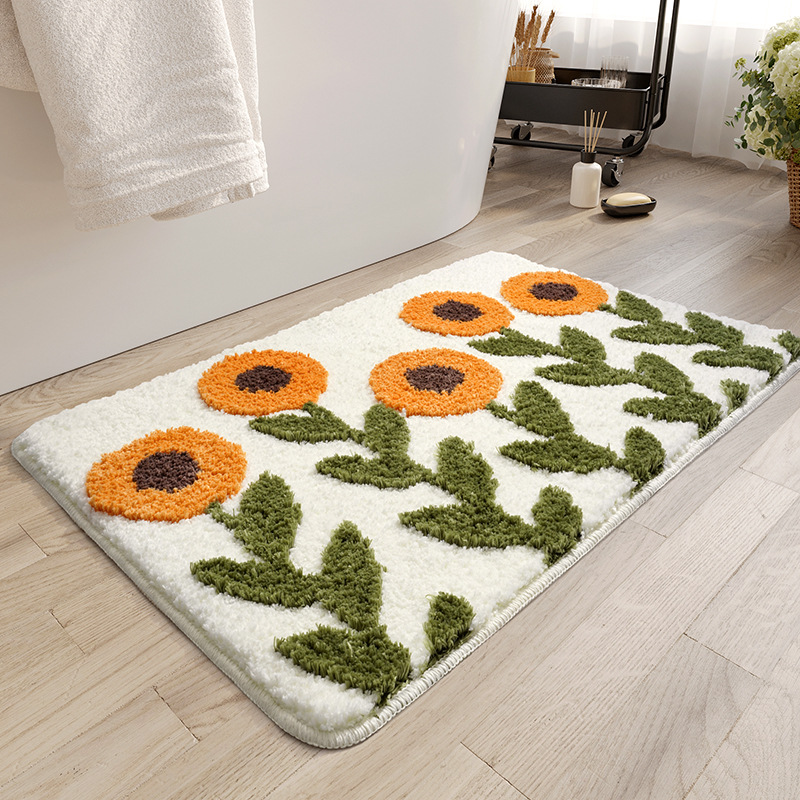 Almohadilla de absorción de agua para baño de flores pequeñas y frescas, almohadilla de alfombras antideslizantes y de secado rápido en la entrada del baño doméstico