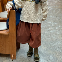 花与寻童装女童裤子2025秋冬新款条绒加绒7分裤韩系复古慵懒感潮