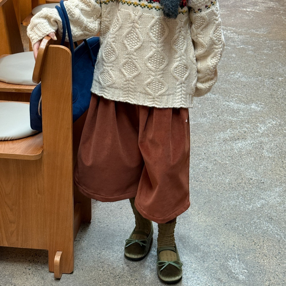 花与寻童装女童裤子2025秋冬新款条绒加绒7分裤韩系复古慵懒感潮