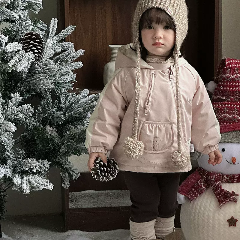 女童夹棉冲锋衣秋冬新款婴幼儿加厚保暖外套女宝卡通连帽棉衣 a类