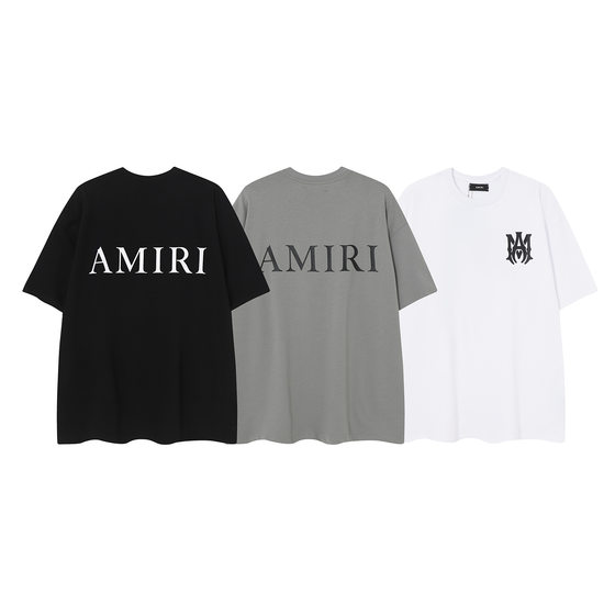 Cross-Border Export Wholesale Amri Dragon Pattern Letter Floral Print Casual Loose Short-Sleeved T-Shirt for Men and Women in Summer