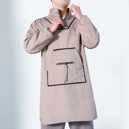 Apron with sleeves for home use, for women to cook and wash dishes, protective clothing for men, canvas workwear, long sleeves, logo printed