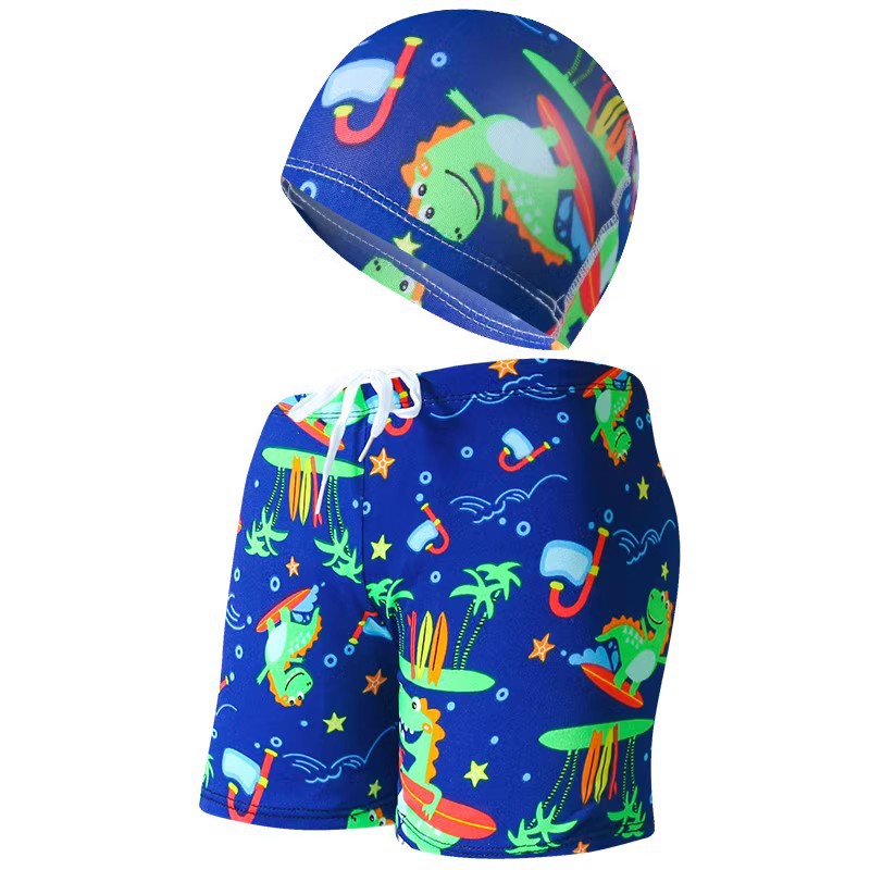 Pantalones de natación para niños con gorro de natación traje cómodo moda camuflaje dibujos animados bañador boxeador cómodo niños pantalones cortos de playa