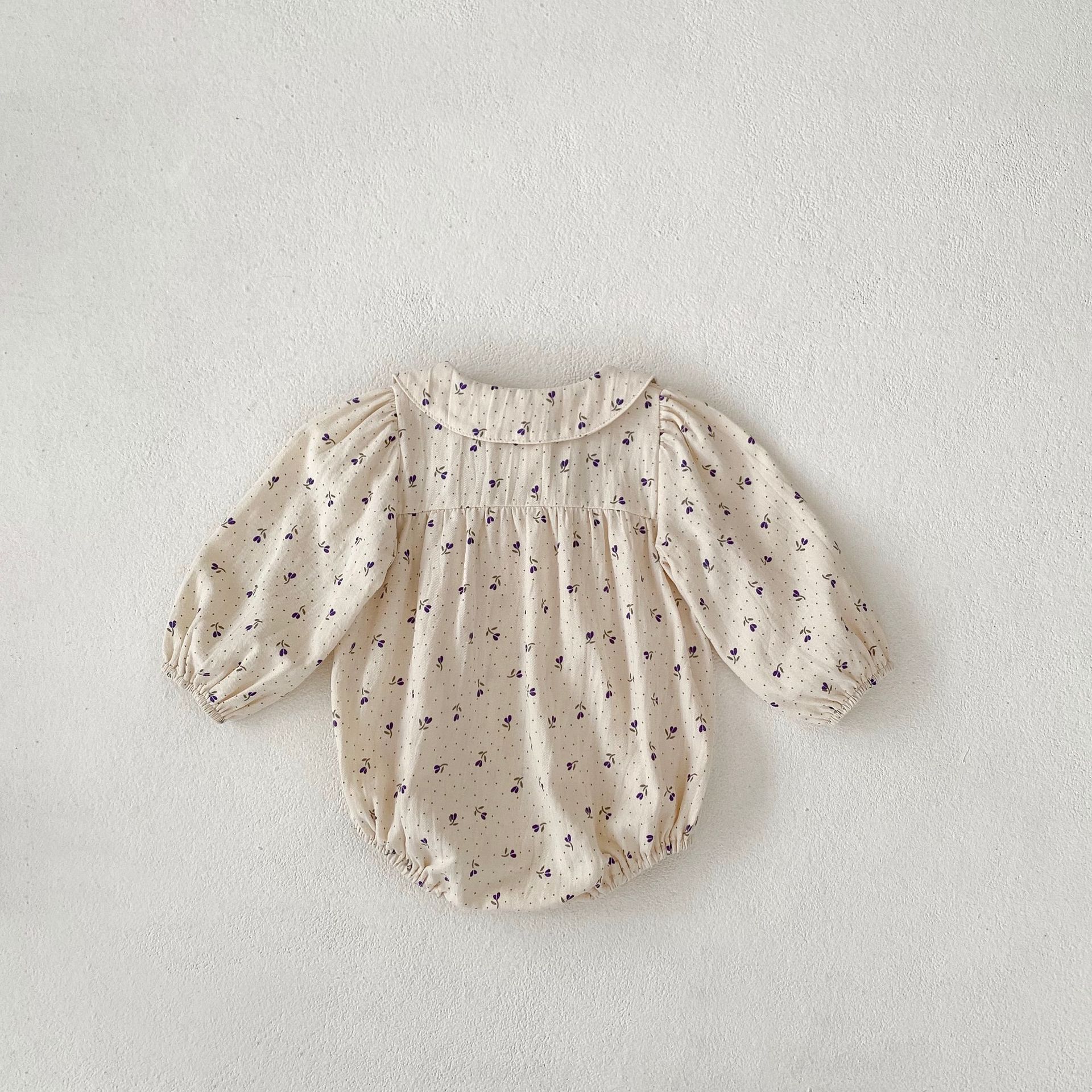 Cotton children's clothing 2024 autumn new item for infants and young girls, long sleeved khaki, wavelet dot flower_voghion.com