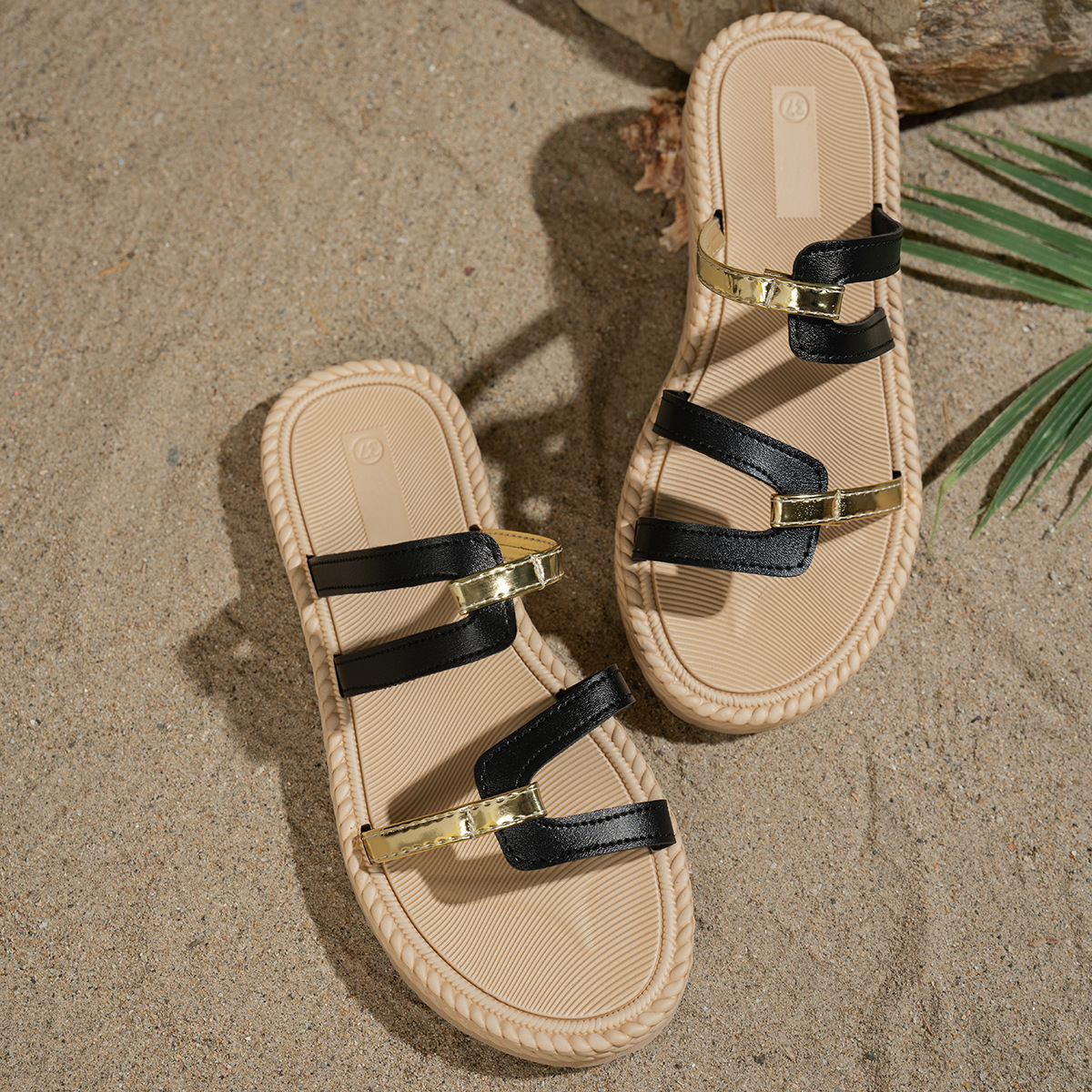 Zapatillas paralelas con zapatillas, zapatos de piso plano para usar fuera del hogar, sandalias de playa de verano para mujeres, zapatos casuales de verano image 4