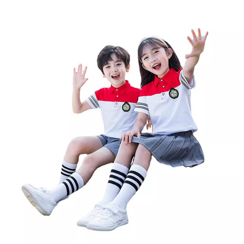 Summer sporty college-style school uniform set for kindergarteners and primary school students, two-piece suit for children's graduation performance class uniform