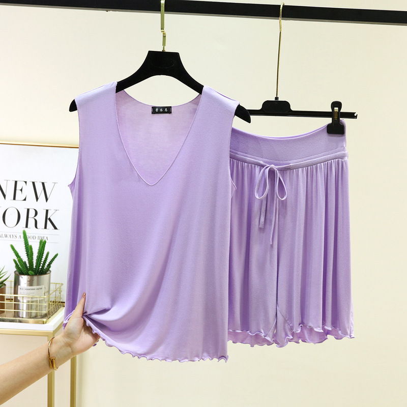 Modal Cotton V-Neck Sleeveless Vest Shorts Pajama Set for Women Summer Loose Plus Size Comfortable Cool Home Wear