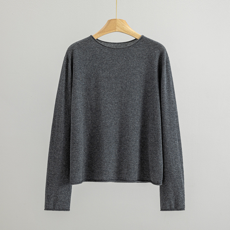 Minimalist Row Skin-Feel Ceiling Consinee A-Grade Water-Soluble Pure Cashmere Rolled Edge One-Line Collar Knitted Bottoming Shirt Minimalist Row Skin-Feel Ceiling Consinee A-Grade Water-Soluble Pure Cashmere Rolled Edge One-Line Collar Knitted Bottoming Shirt