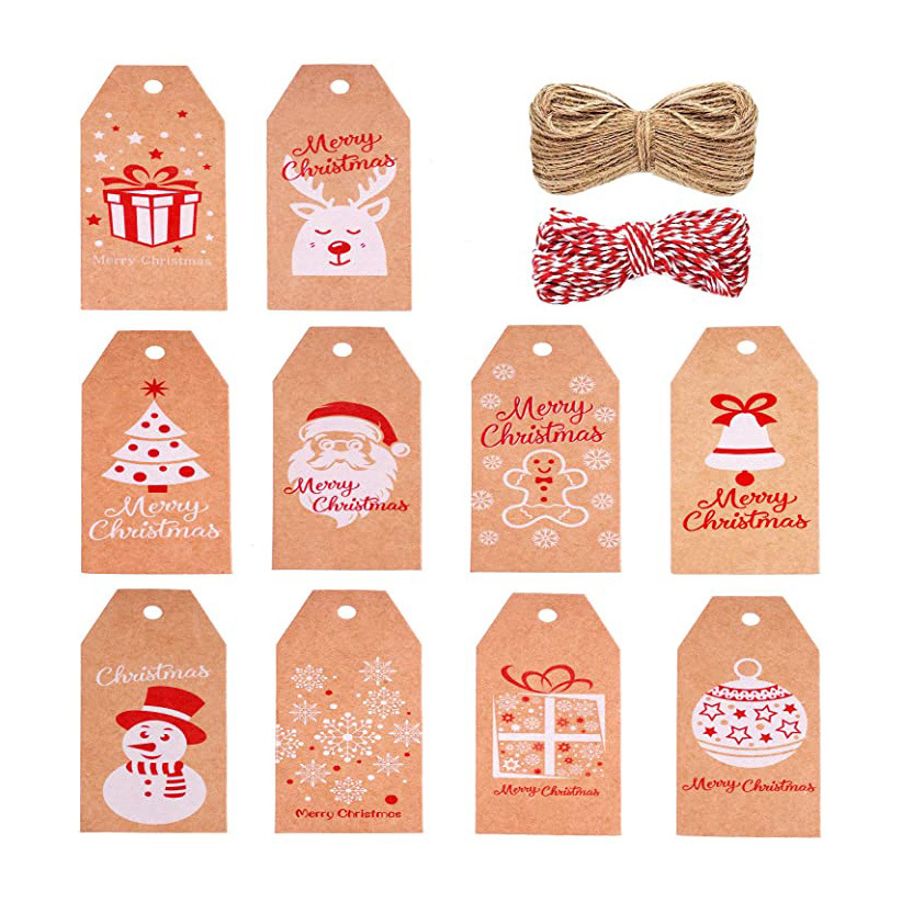 圣诞树礼物盒 麋鹿雪花空白牛皮纸礼品包装礼物装饰吊卡牌