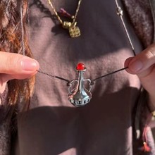 复古红玛瑙立体双耳项链时尚简约设计感吊坠小众个性百搭毛衣链