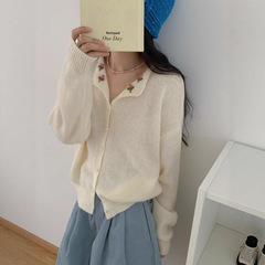 韩系洋气钩花毛衣开衫女2025秋季新款慵懒风温柔甜美减龄针织上衣