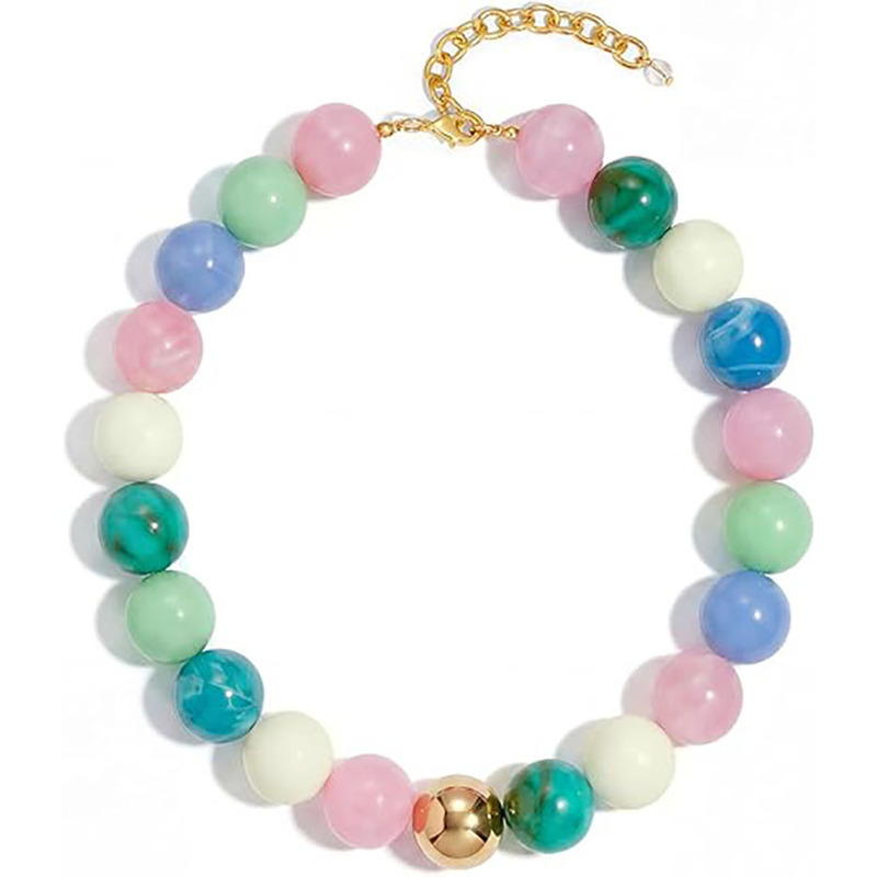Rose-Colored Necklace Chain, New Cross-Border Design, Acrylic Resin Beads, Personalized Carabiner Necklace, Gold-Plated