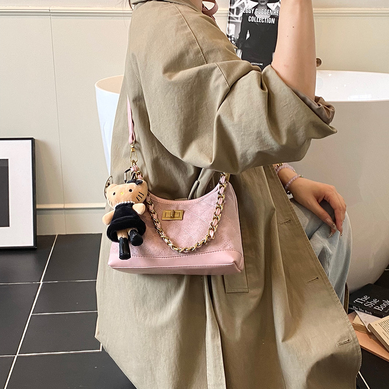 链条菱格小香风锁扣毛茸茸秋季流浪包2025新款单肩拼接单肩斜挎包|undefined