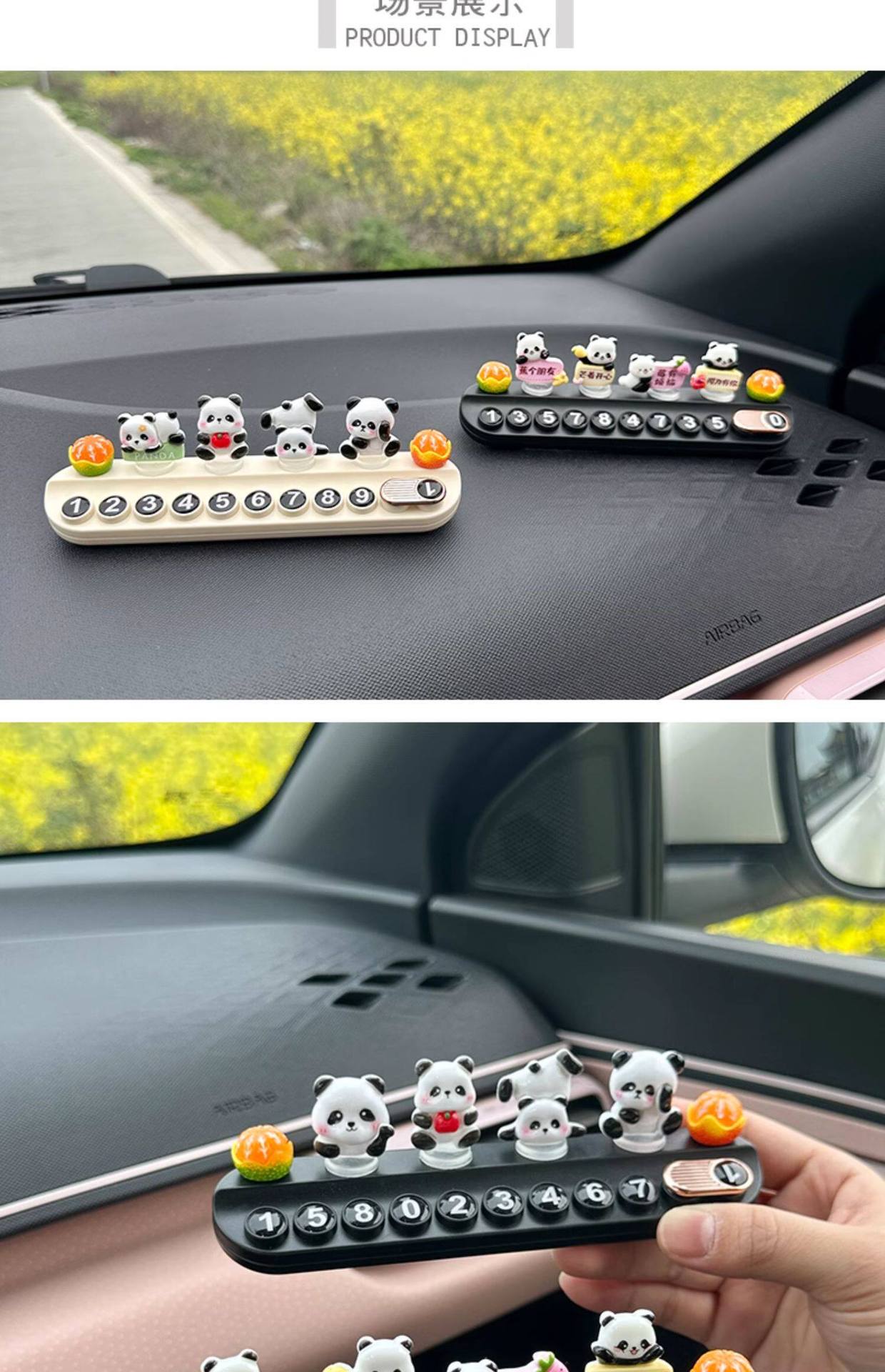 Temporary Parking Number Plate, Creative and Cute Panda Car Phone Number Plate, Car Interior Decoration, Moving Car Ornament