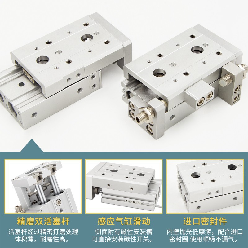 Cilindro neumático MXS HLS con riel 6 8 12 16 20 10 20 30 40 50 A AS B