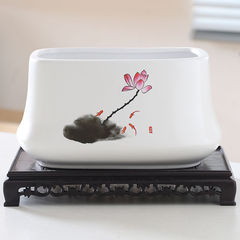 批髮長方形花盆陶瓷帶托盤大號多肉花盆家用方形長條跨境一件代發