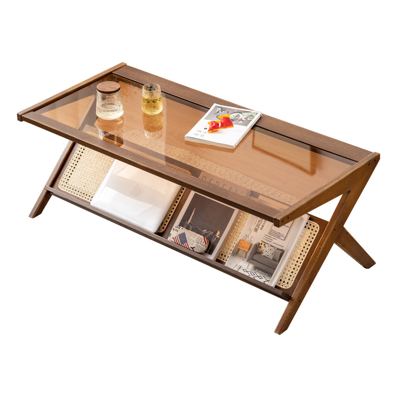 Mesa de café sala de estar casa pequeño apartamento retro color Internet celebridad mesa de vidrio de ratán rectangular japonés simple mesa de té