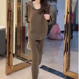 大码女装时尚小众拼接连帽春秋休闲胖韩系-斤半身裙两件套