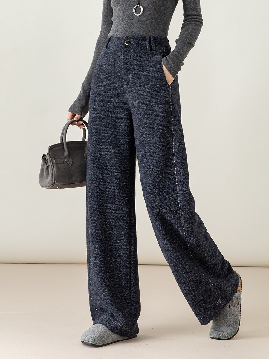 Quần culottes nữ ống rộng dệt kim len phối chỉ trang trí phong cách cổ điển — Xanh da trờicolor