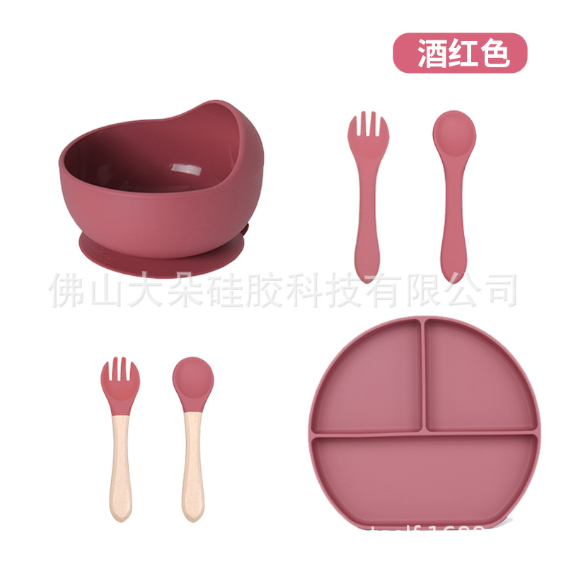 Precio bajo de la fábrica libre combinación de silicona bebé placa niños suplemento alimenticio tazón cuchara taza de agua babero traje