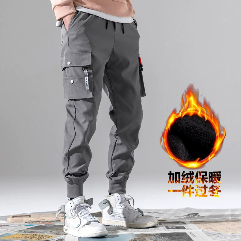 Легкие брюки мужской прилив плюс бархат осень и зима ins прямые брюки свободные спортивные корейские тренды повседневные брюки