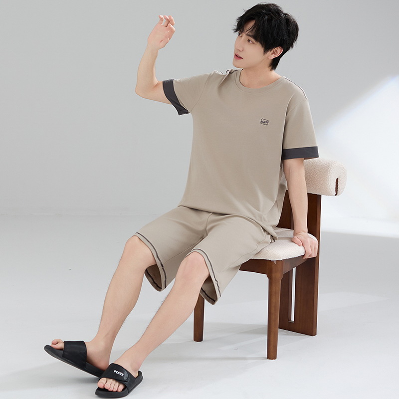 Pijamas de hombre verano algodón de manga corta cuello redondo suelto talla grande marco de tracción de verano algodón fresco traje de servicio a domicilio para niños