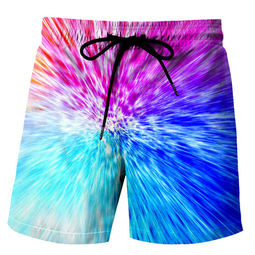 Summer European and American colored vertigo 3D printed shorts summer loose beach pants fashionable casual shorts for men