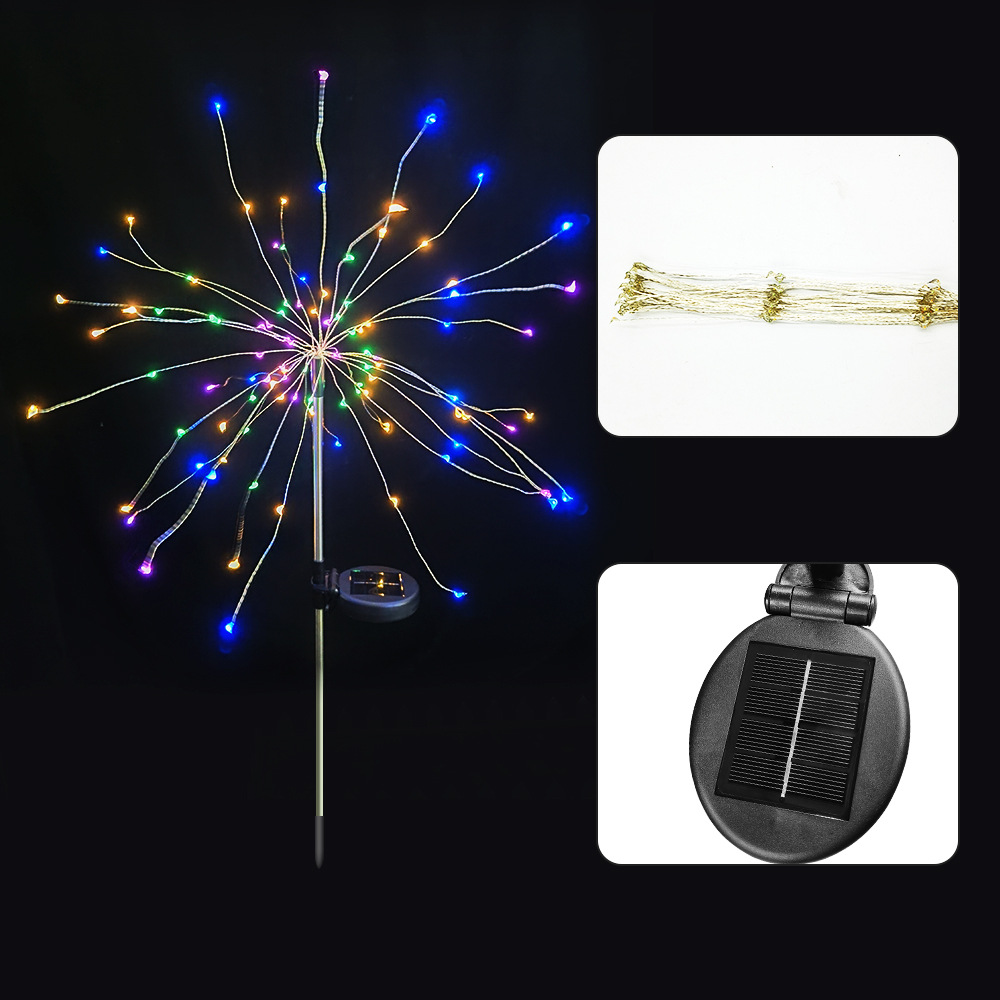 led太阳能地插铜线灯烟花灯户外庭院草坪蒲公英爆灯串满天星彩灯