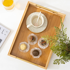 簡約長方形竹木製托盤家用麵包水果托盤金屬提手酒店茶盤雙耳托盤