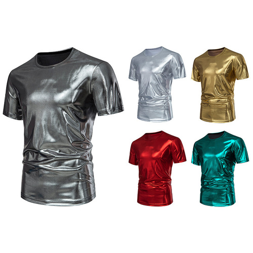 2024 New Amazon Men's Party Stage Shiny Short-Sleeve Crew Neck T-Shirt