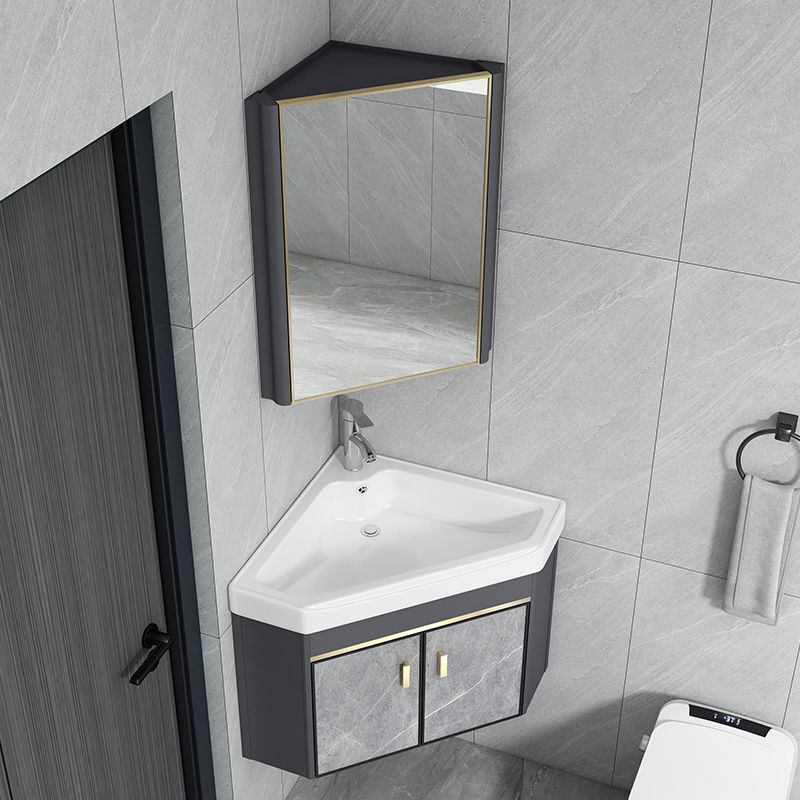 Space Aluminum Triangular Bathroom Cabinet Sink Combination, Corner Washbasin for Small Apartments, Wall-Mounted Washbasin