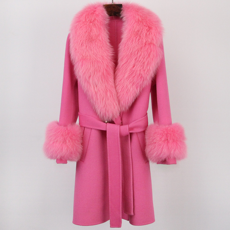 Abbigliamento da donna Cappotto in cashmere double face con pelliccia per donna Autunno e inverno Colletto da completo Caldo e sottile Cappotto in lana di alta qualità per donna_voghion.com