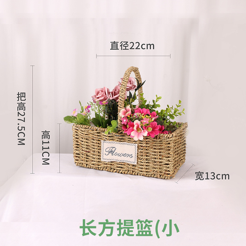 Cesta de Flores Tejida a Mano de Hierba Natural, Decorativa, para Arreglos Florales y Fiestas