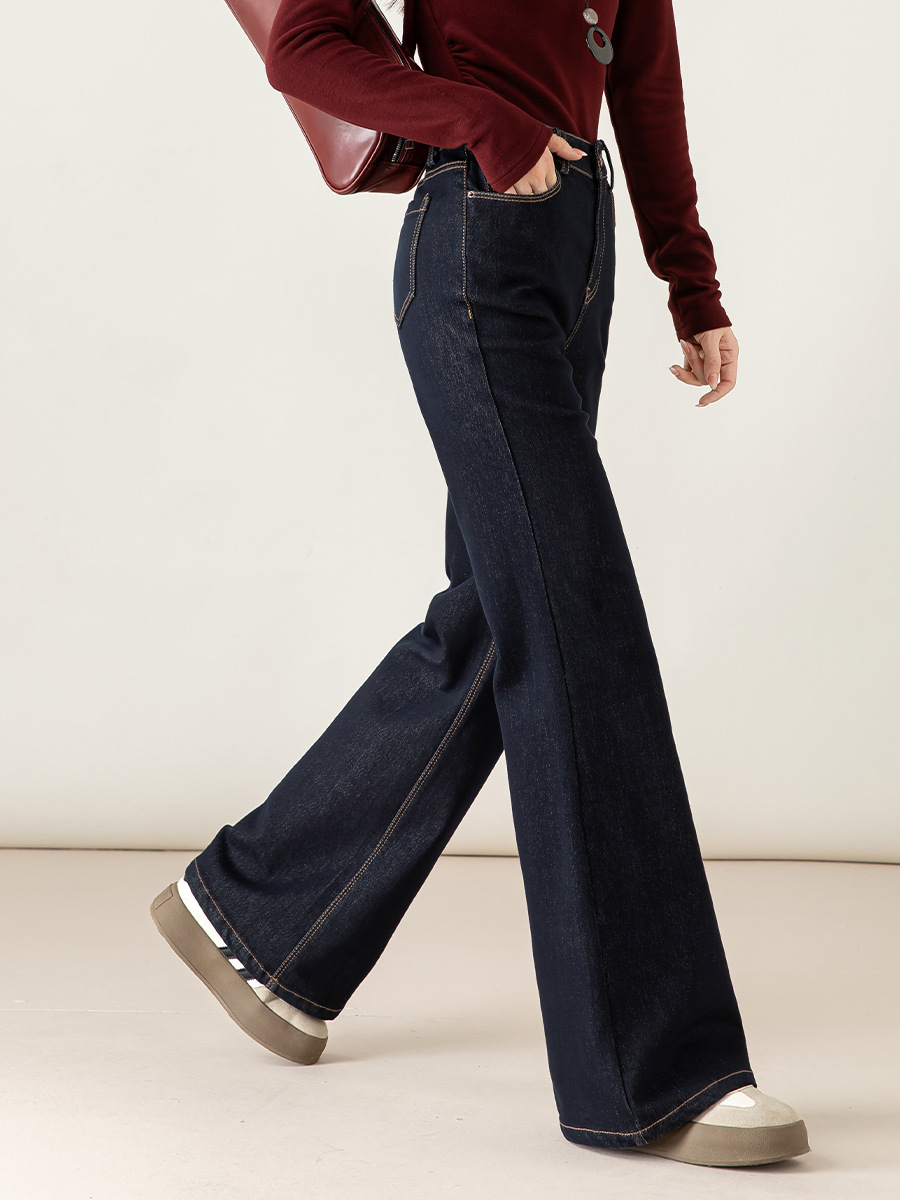 Quần jean nữ ống loe cạp cao dáng bootcut, lót lông mùa đông — Xanh denim (mùa đông cộng nhung) 85635