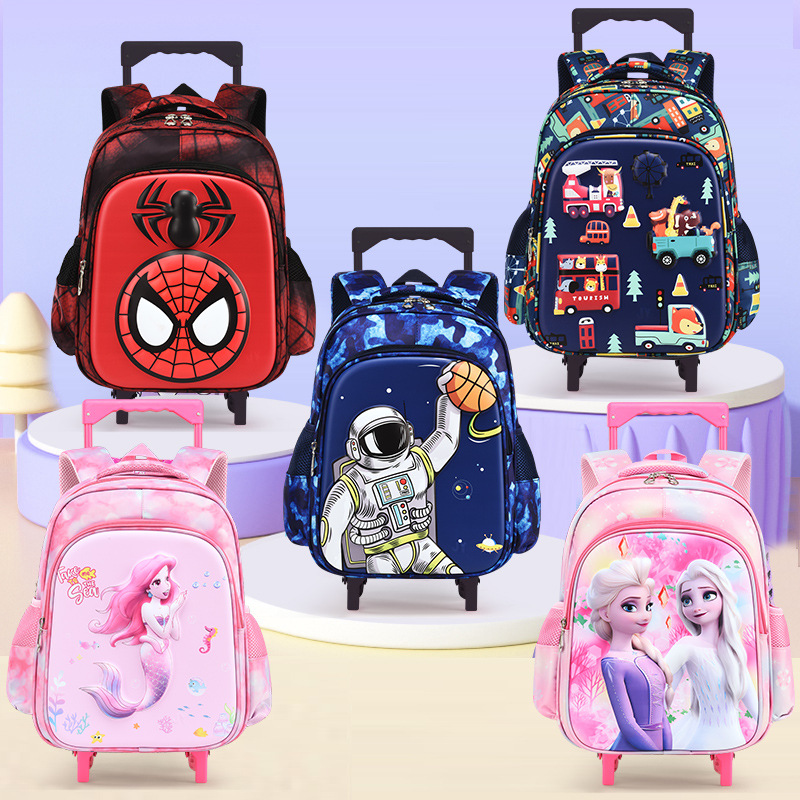 Mochila Escolar con Ruedas Infantil 3D 14 Pulgadas de Nailon Impermeable y Ligera para Escuela