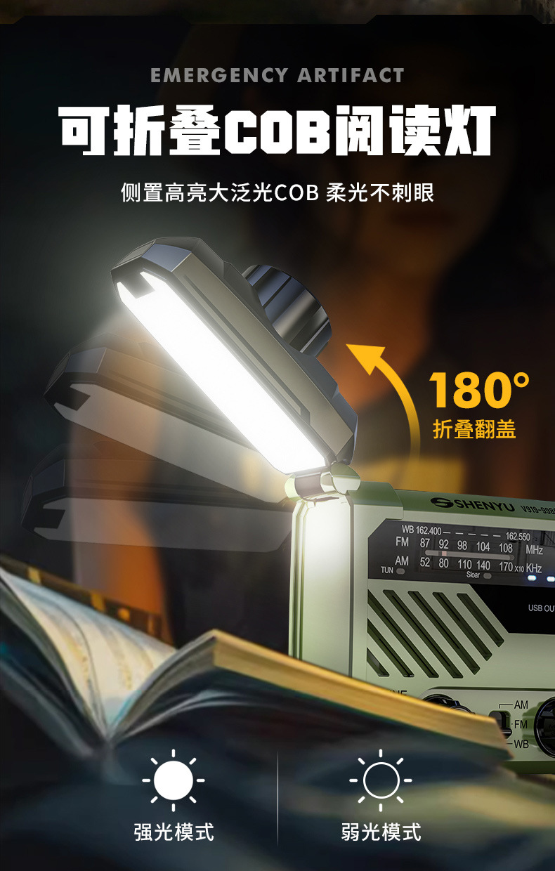 Disaster Prevention Hand-Cranked Radio, Radio Disaster Preparedness Equipment, Solar-Powered Rechargeable Flashlight Xln-290 Strong Light