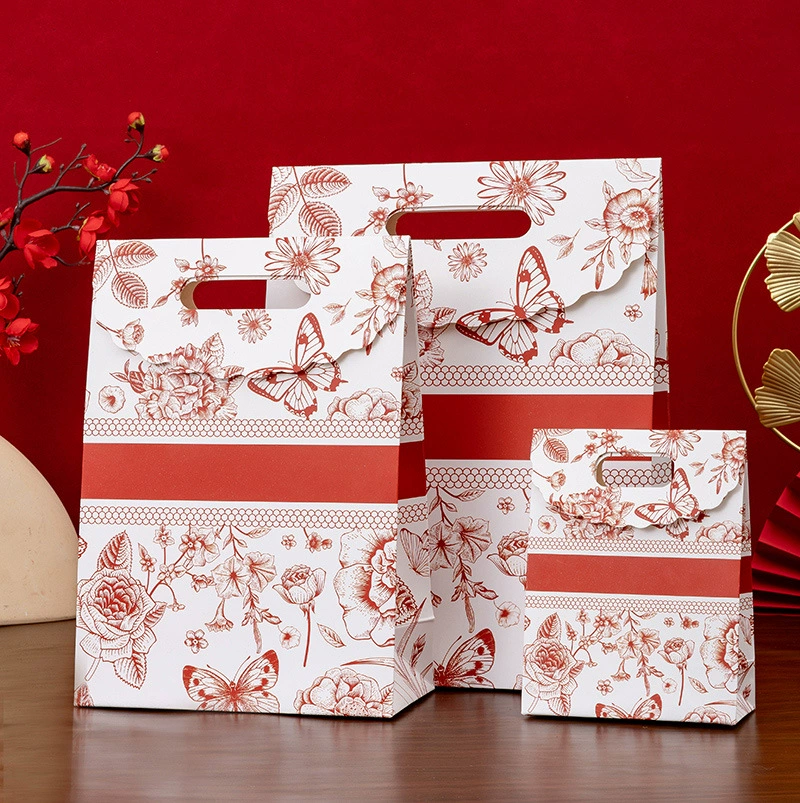 Трансграничная красная цветочная подарочная сумка Цветная ручная бумажная сумка Упаковочная сумка Праздничная подарочная сумка с подарочной сумкой