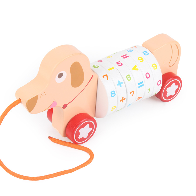 Niños dibujos animados digital cachorro animal remolque coche de madera coche de juguete cachorro de madera cocodrilo remolque juguete