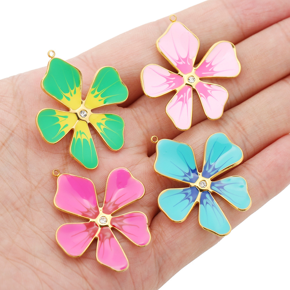 DIY Jewelry Accessories Classification 5 PCS/Package 33*39mm Hole 1~1.9mm 304 Stainless Steel Zircon Flower Pendant