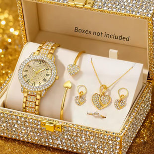 Cross-border hot-selling cornucopia of diamond-encrusted women's watch set, fashionable and high-end Roman pattern quartz watch with wristwatch