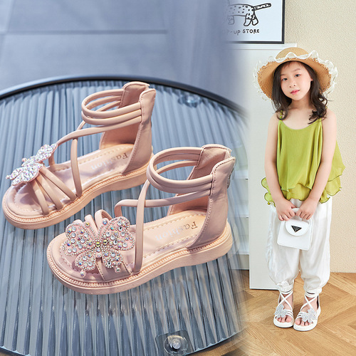 Girls Roman sandals summer new Korean fashion children's shoes little girl baby princess shoes soft sole non-slip