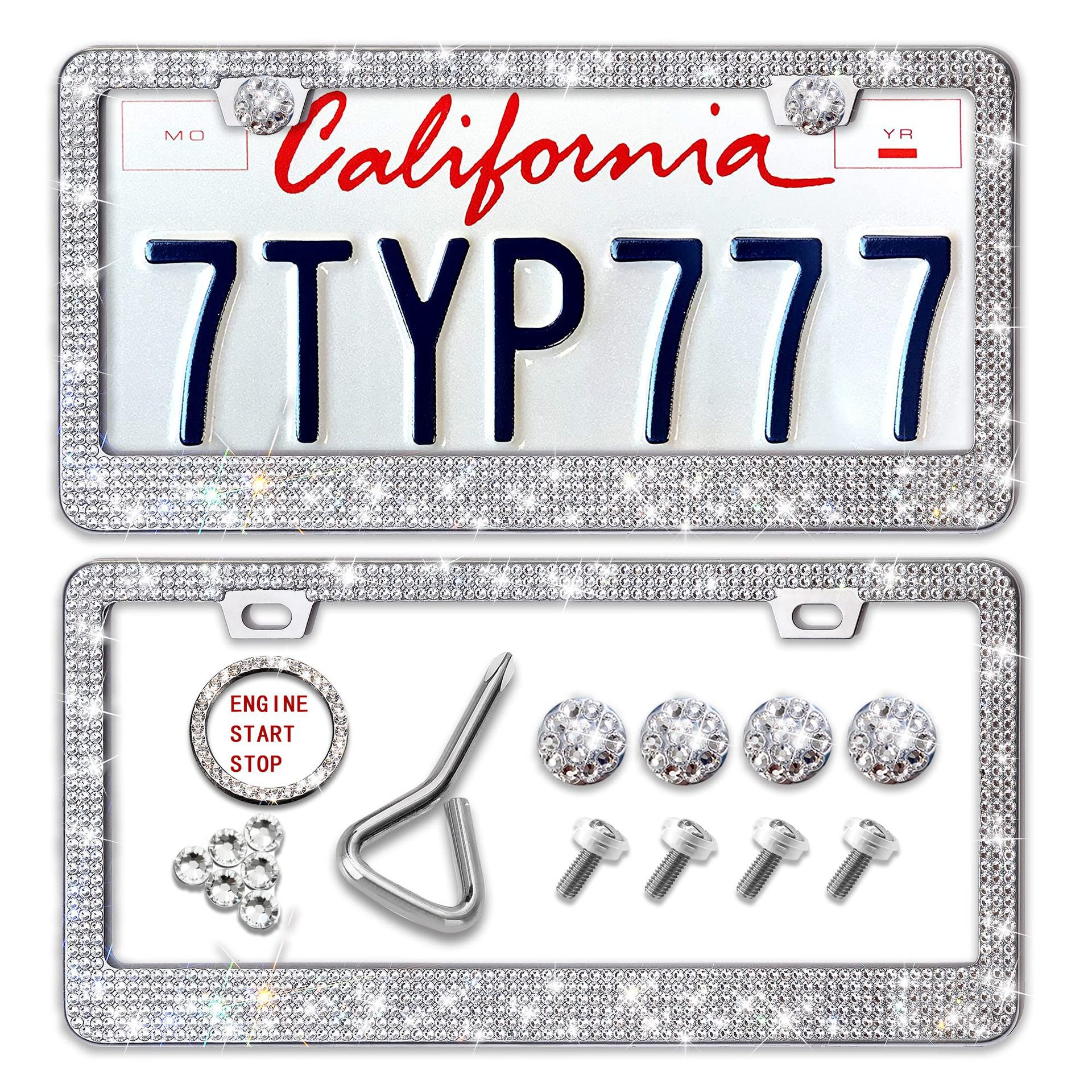 Diamond-Encrusted License Plate Frame, Straight-Line Bow Style, American Standard License Plate Frame, Rhinestone License Plate, Direct Sales from the Source Manufacturer