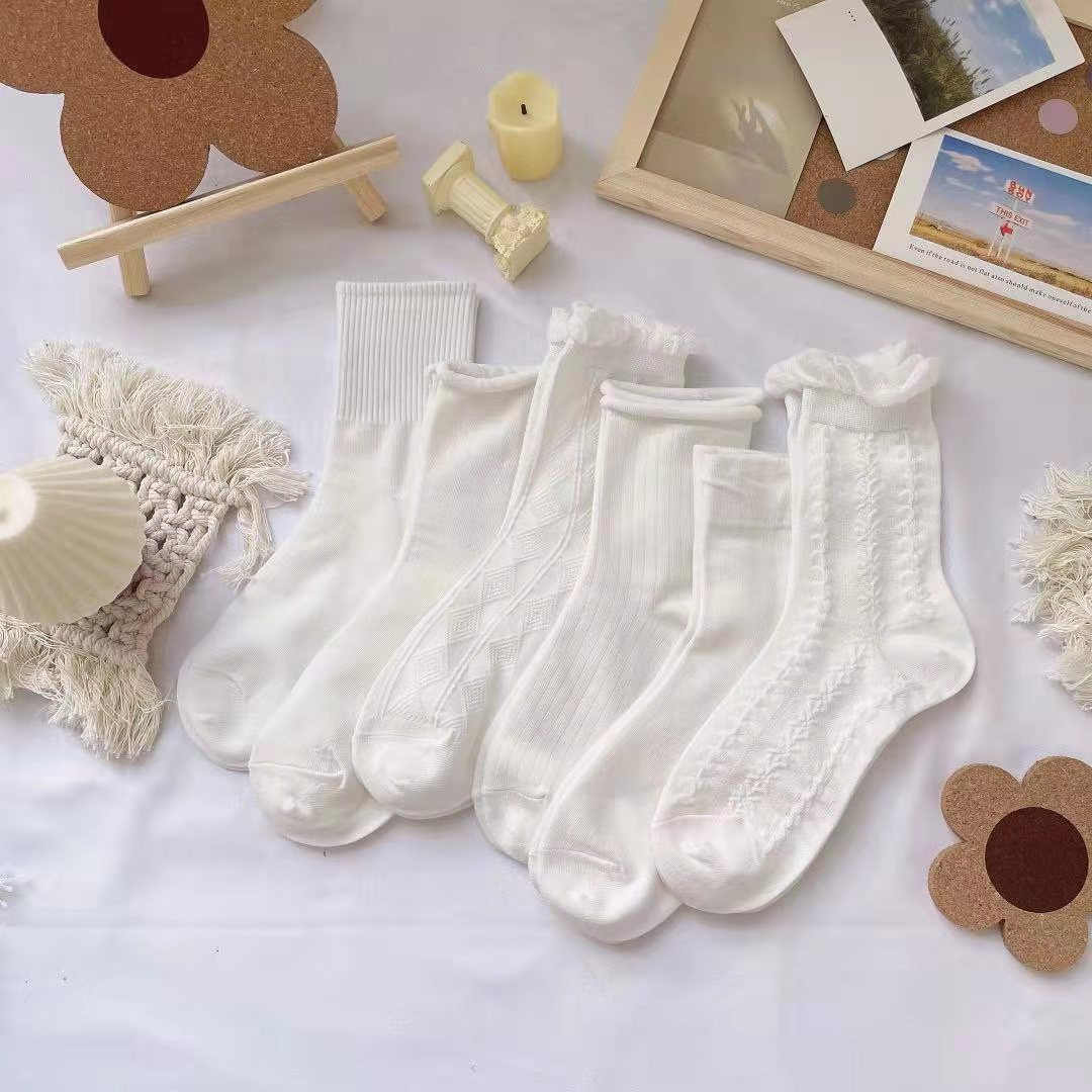 Creative new white socks women's tube socks JK Lolita socks bubble mouth curling loose mouth summer socks wholesale