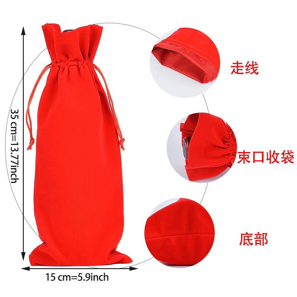 Venta directa de fábrica de franela bolsa de vino tinto cata a ciegas de vino tinto bolsa de regalo de vino bolsa de botella de vino con cordón